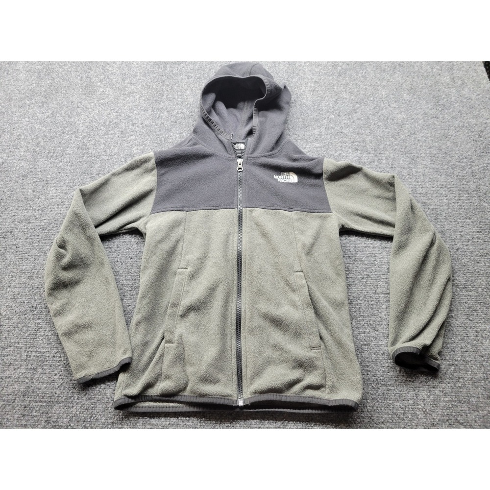 The North Face Boys Fleece Hoodie Full Zip Jacket Olive Grey Medium 10/12